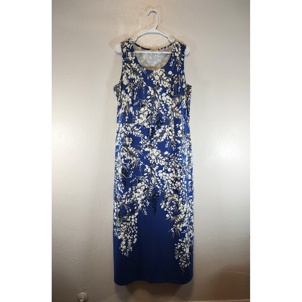 Blue and White Floral Maxi Dress Sleeveless Women's Size Large